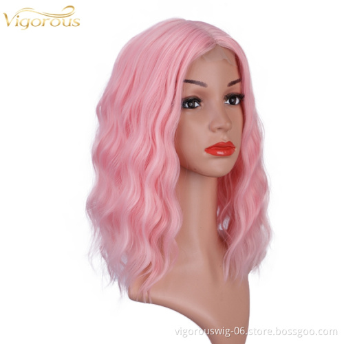 U Part Lace Top Quality Short Pink body Wavy Bob Wigs For Black Women Middle Part Synthetic Wigs Wholesale Price